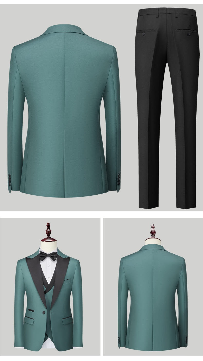 Men's Slim-Fit Three-Piece Cotton Blend Suit