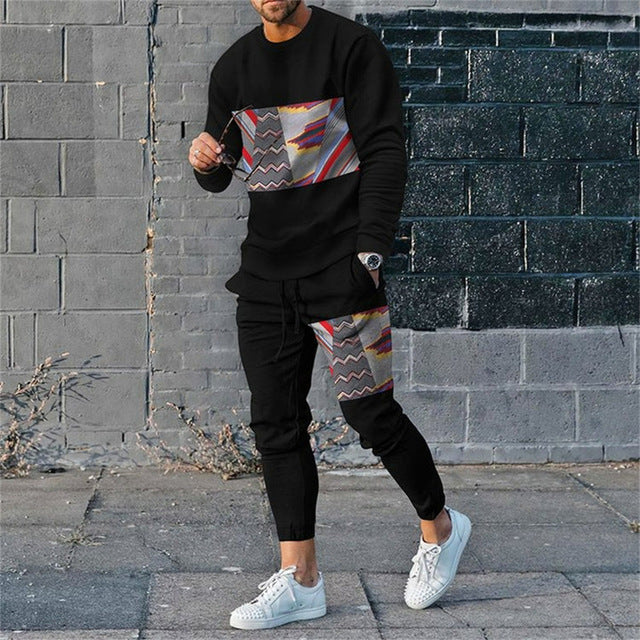 Men's Digital Print Polyester Long Sleeve Crewneck Top