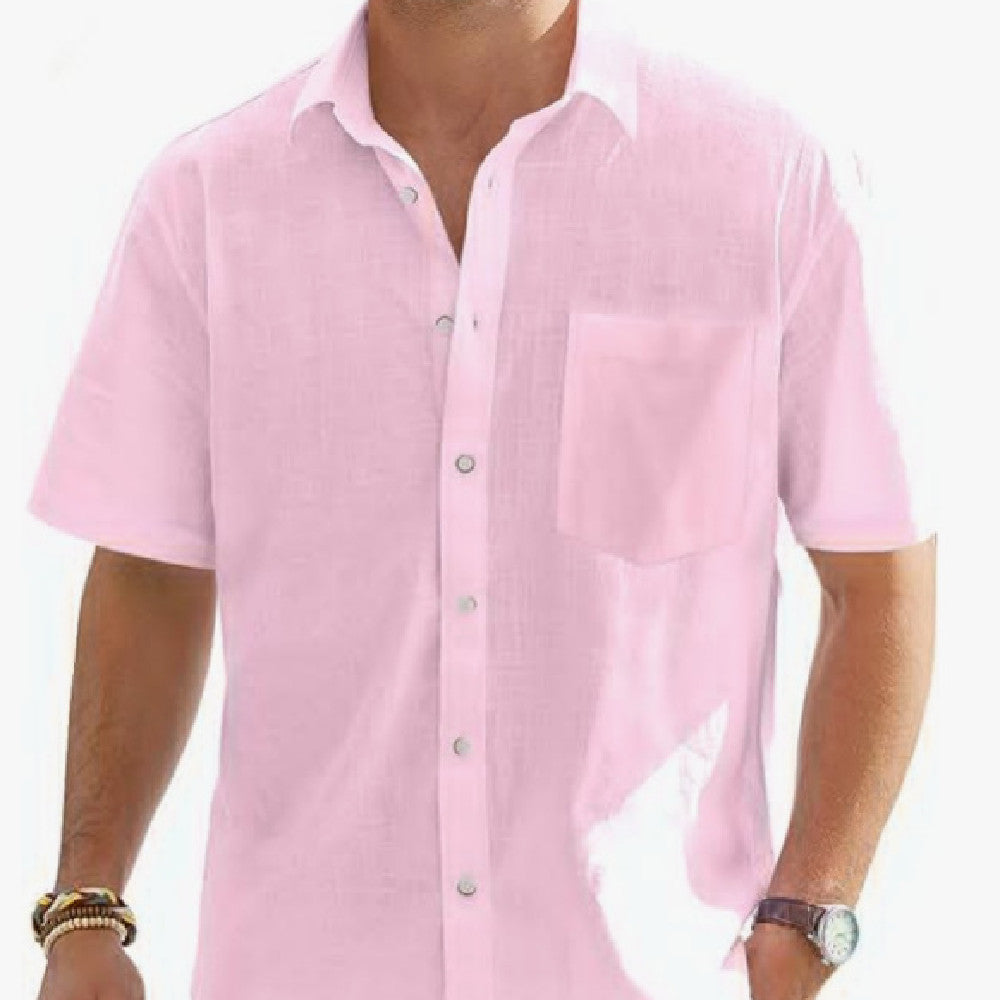 Men's Cotton Linen Short Sleeve Shirt Top
