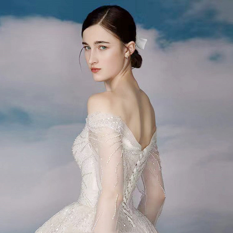 Women's Fashion Simple Long-Sleeve One-Shoulder Princess Dress