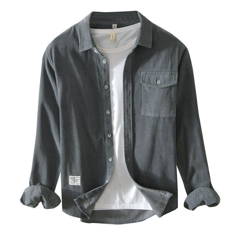 Autumn Men's Casual Loose Lapel Long Sleeves Cotton Shirt