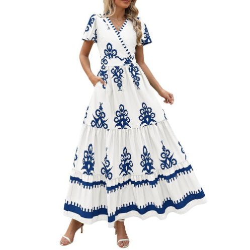 Flared Sleeves Layered Floral Dress