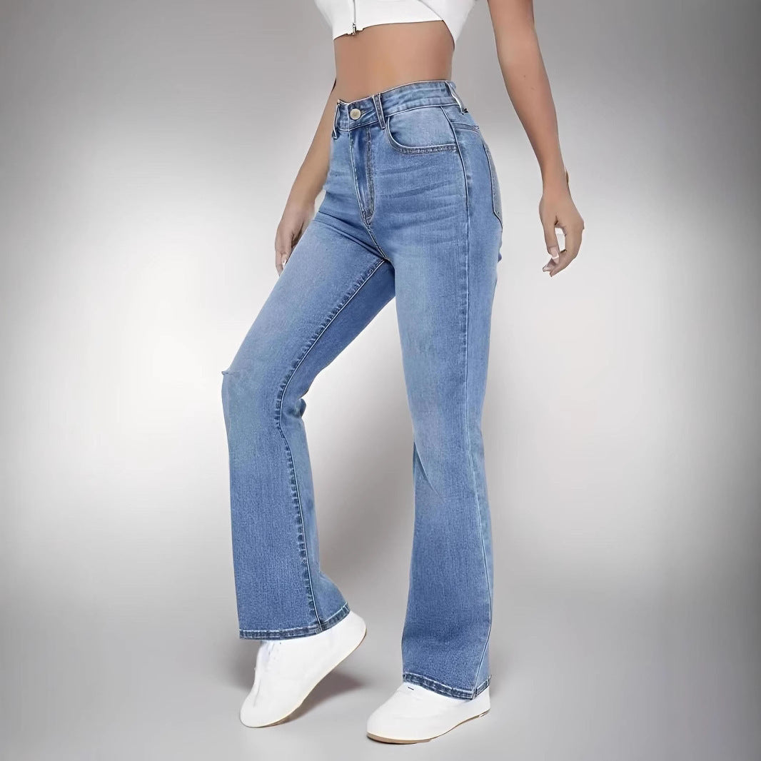 Jean Femme Slim Coupe Ajustée Bleu Clair Taille Haute en Coton
