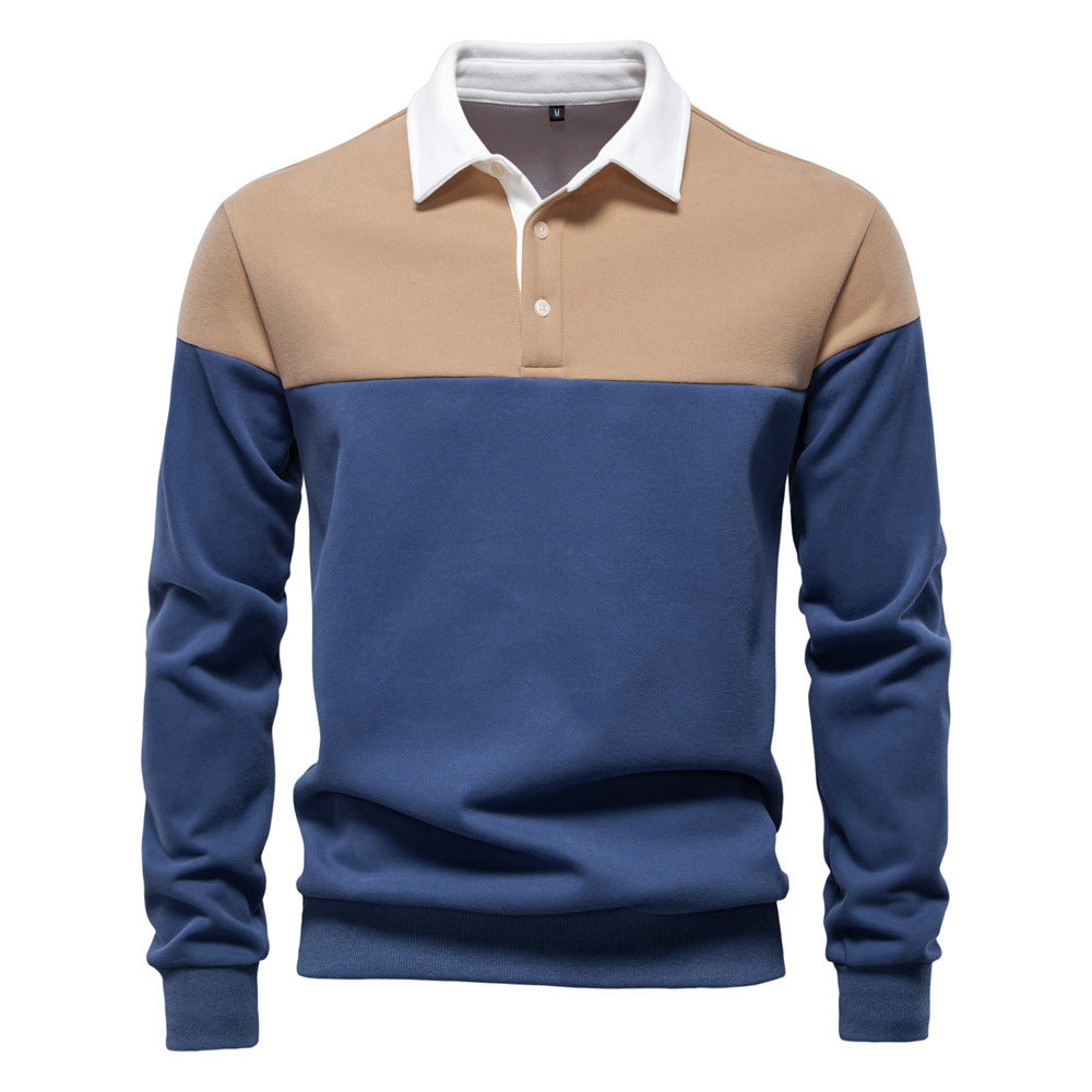 Pull en mélange de coton décontracté à manches longues et col polo pour homme