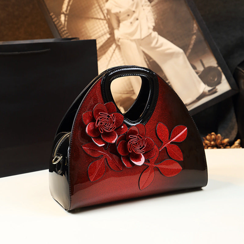 Personalized Flower Dumpling Patent Leather Messenger Bag