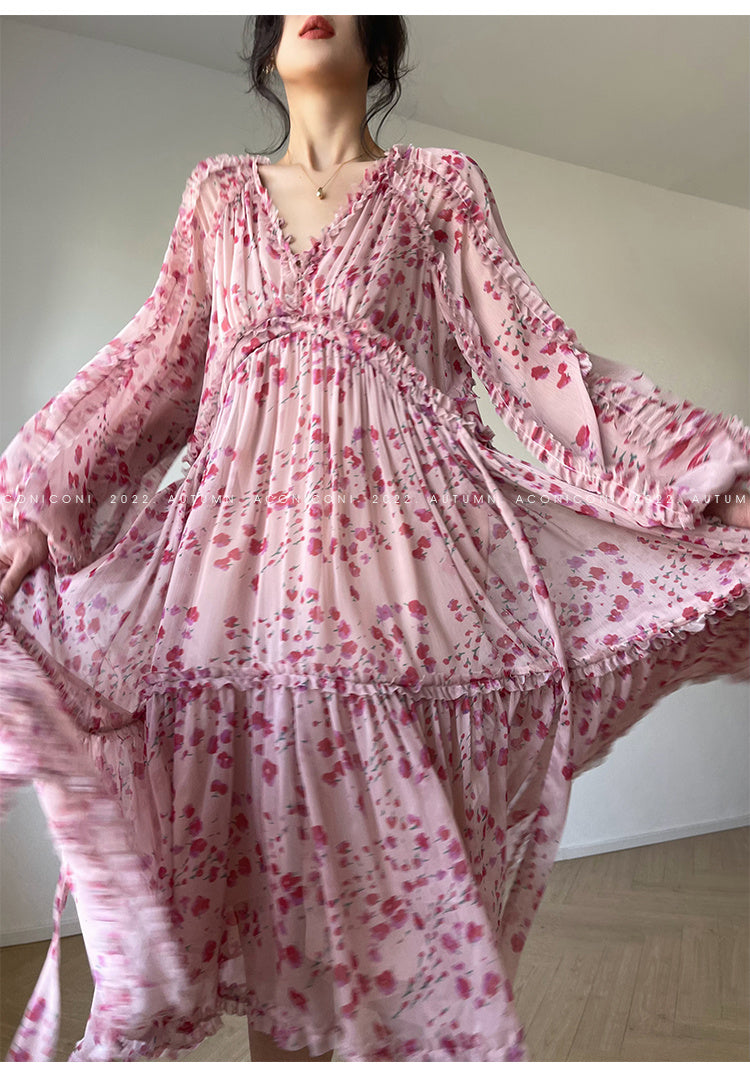 Gentle Puff Sleeve Floral Tea Break Dress
