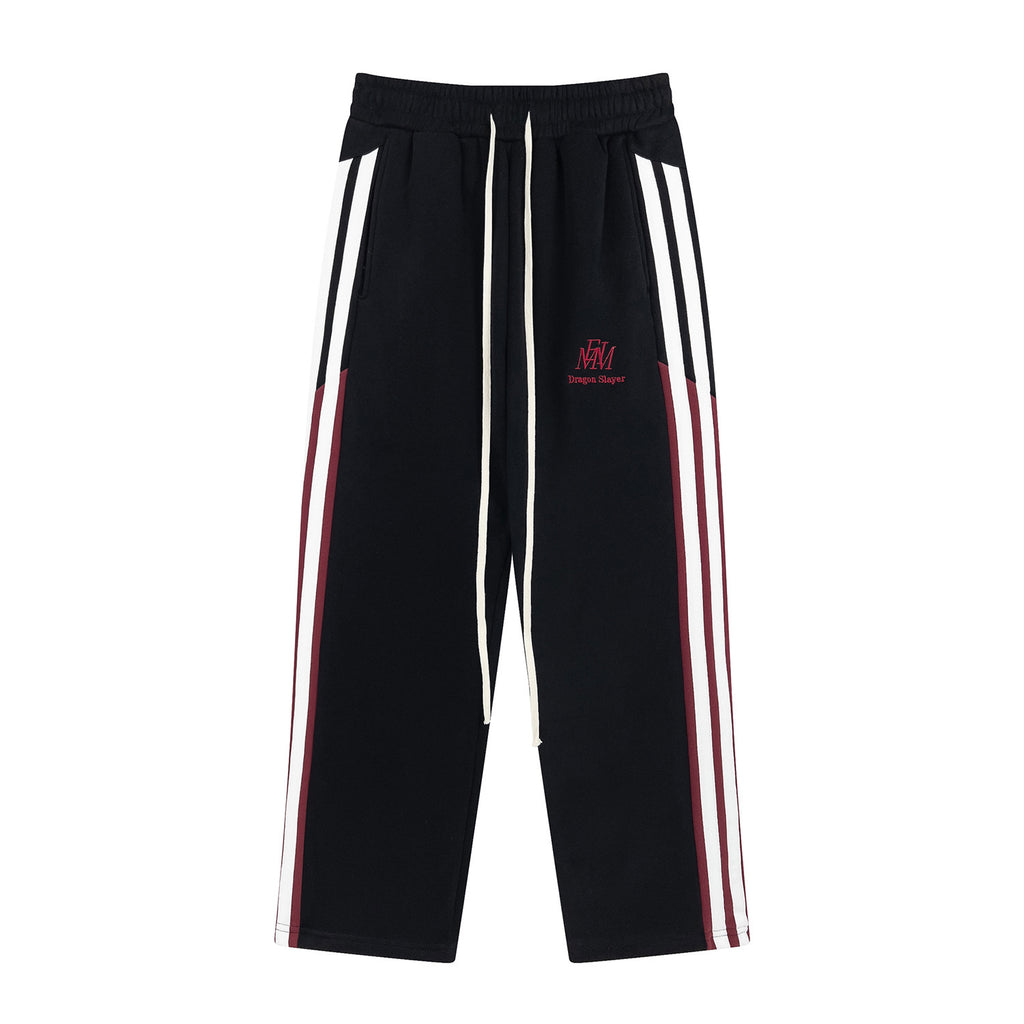 Pantalon droit ample rayé pour homme avec ruban latéral