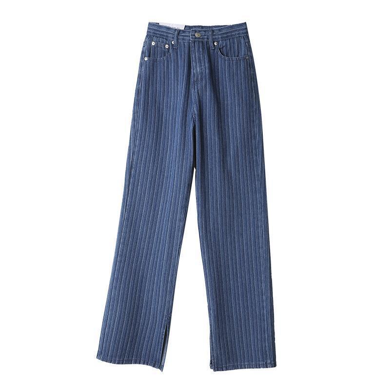 Women's Loose High Waist Straight Vertical Stripe Jeans