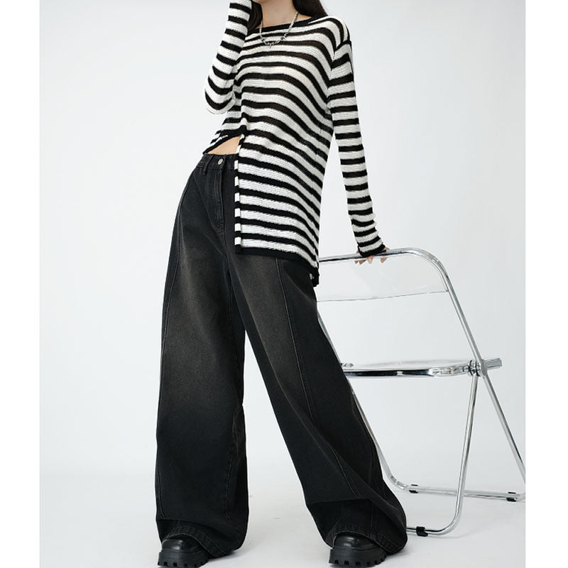 High Waist Loose Wide Leg Draping Denim Trousers Slimming Mop