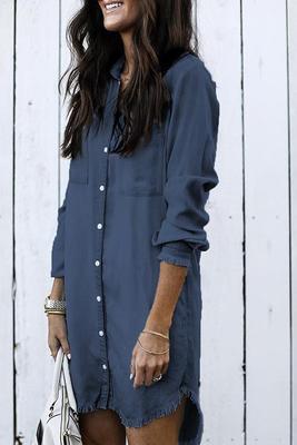 European and American foreign trade women's fashion multi-color hem cuffs tassels denim shirt
