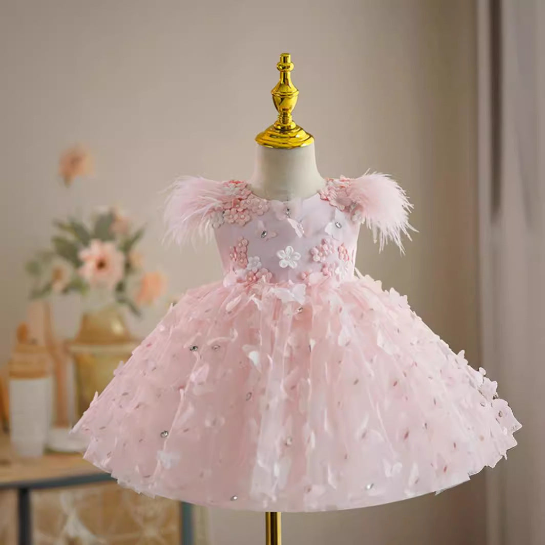 Girls Pink Princess Dress High-End Fashion Polyester Fiber