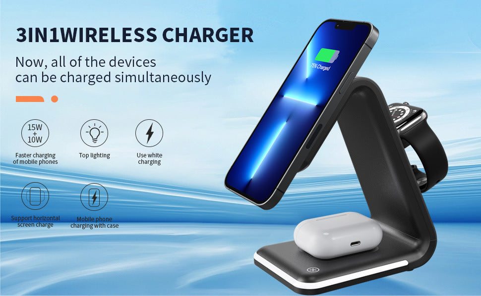 Chargeur sans fil magnétique 3-en-1 avec chargement rapide PD et témoin lumineux