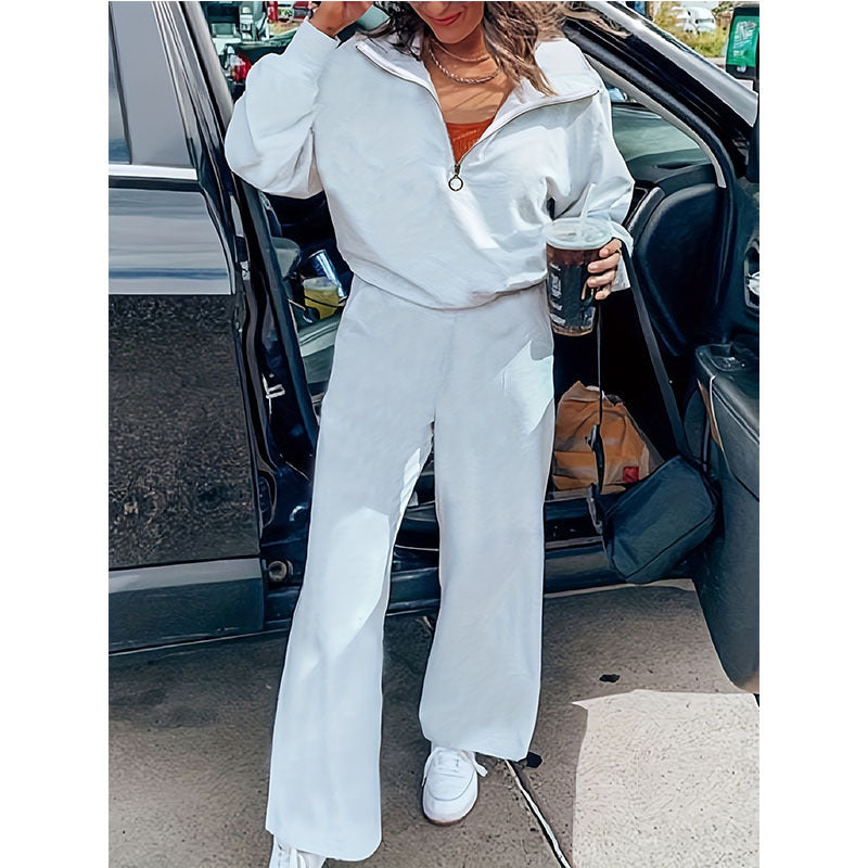 European & American Women's White Polyester Top and Pants Suit, Sizes 1XL-6XL