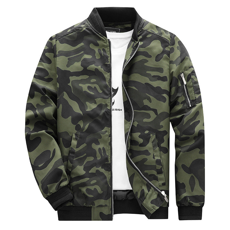 Men's Plus Size Camouflage Jacket – Army Green & Blue, Lightweight Polyester