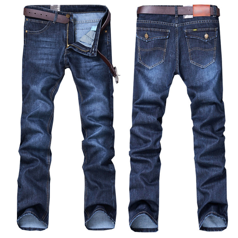 Men's Dark Blue Slim Straight Jeans Fall Winter
