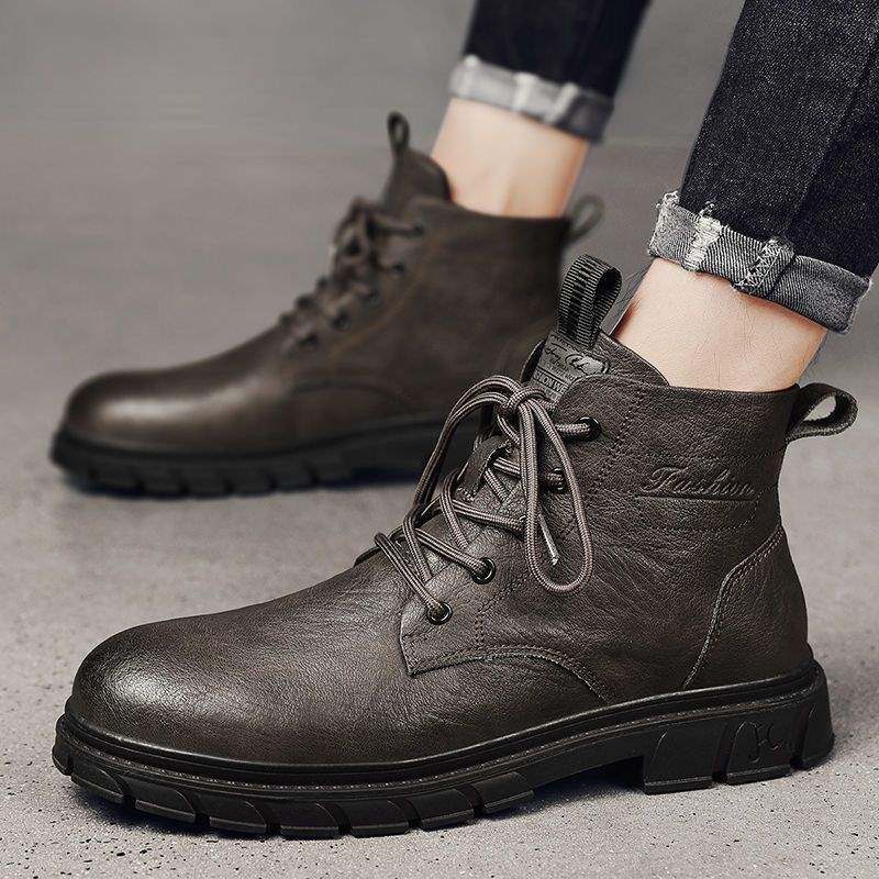 Men's British Style Leather Tooling Boots