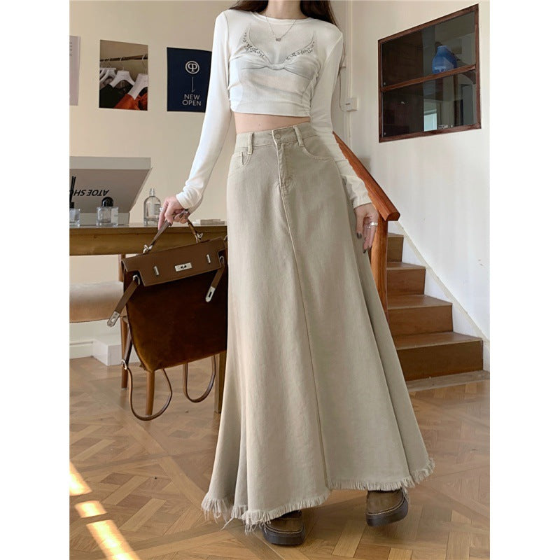 Autumn High Waist Retro Denim A-Line Overall Dress