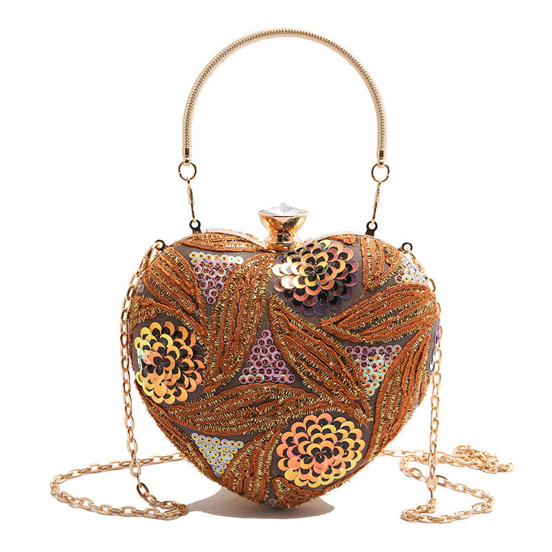 Women's Heart-Shaped Sequins Shoulder Bag Retro