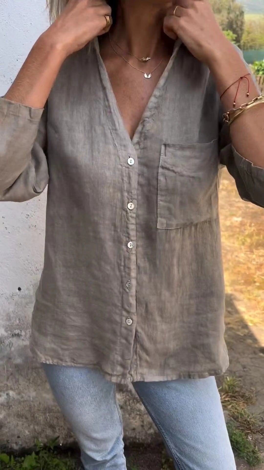 Summer Women's Solid Color Simple Shirt