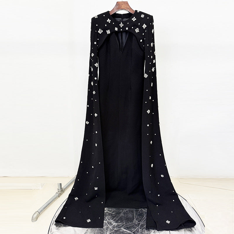 Diamond-Encrusted Beaded Off-Shoulder Long Dress