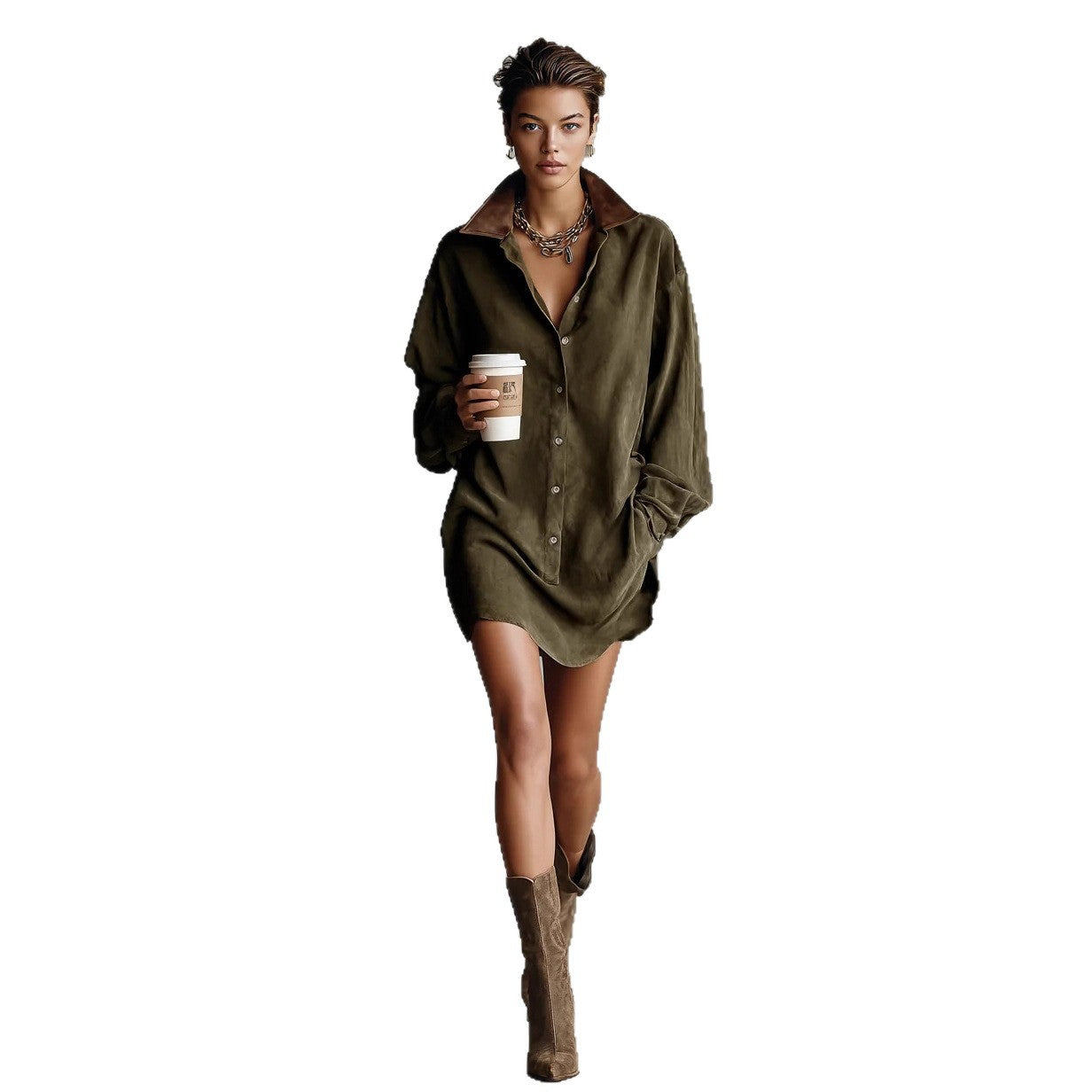 Robe chemise ample style rétro français pour femme