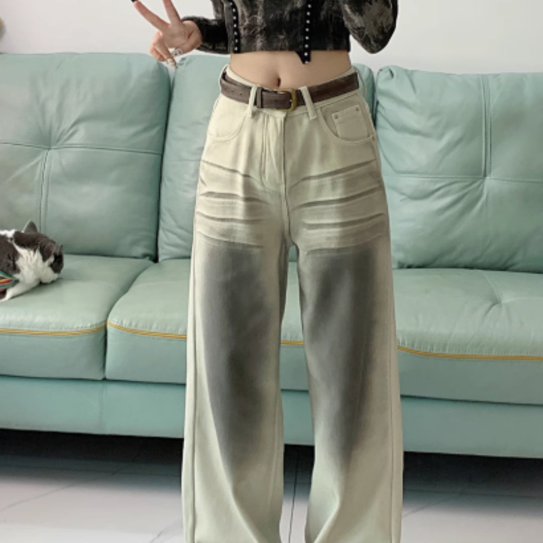 High Waist Loose Slimming Wide Leg Denim Pants for Women
