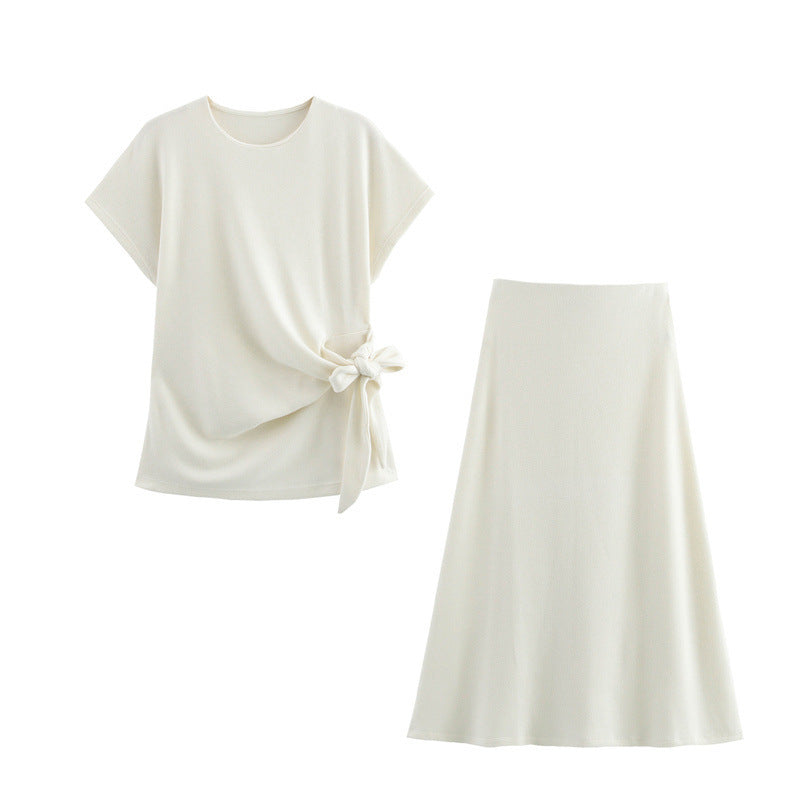 Ensemble haut et jupe mi-longue à détails noués pour femme