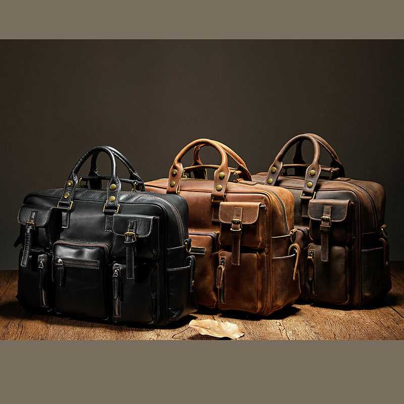 Men's Large Capacity Top Layer Cowhide Leather Messenger Bag