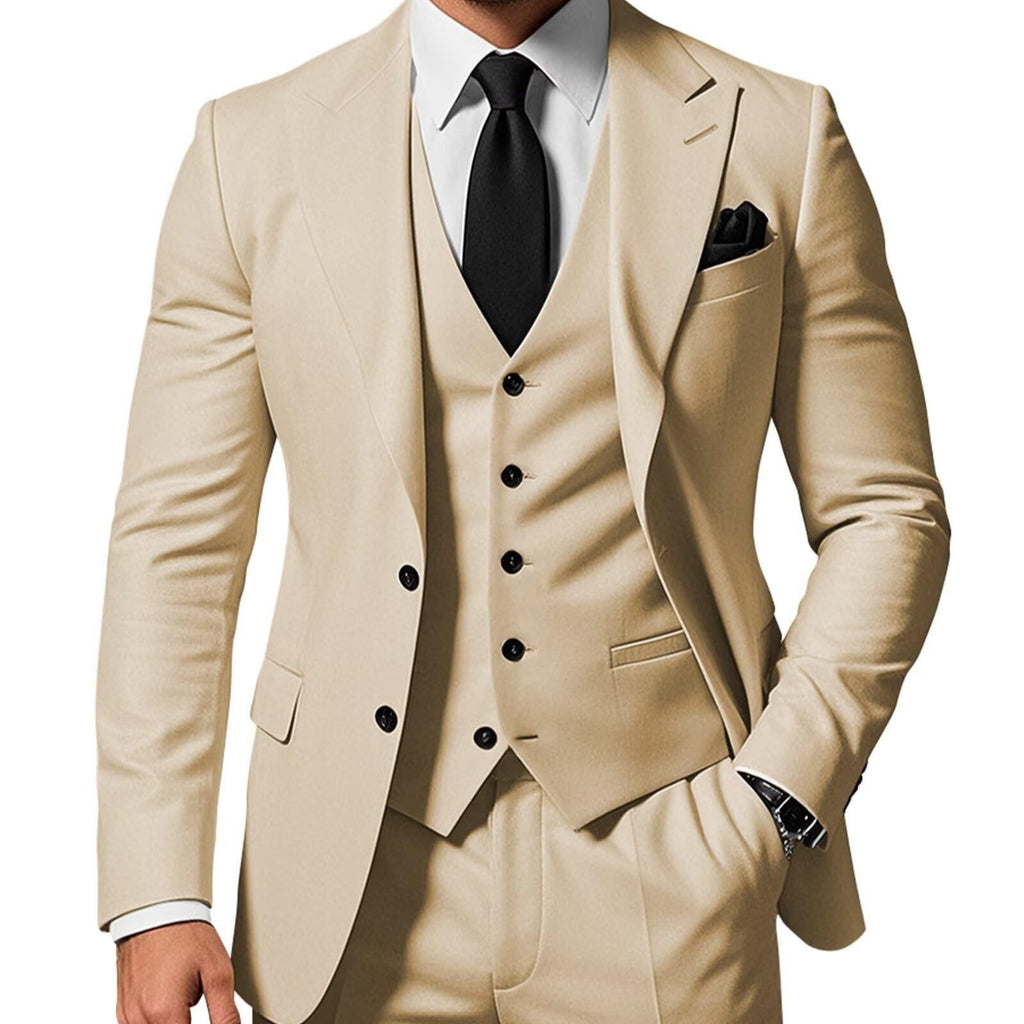 Ensemble 3 pièces uni pour homme : veste, gilet et pantalon à boucle