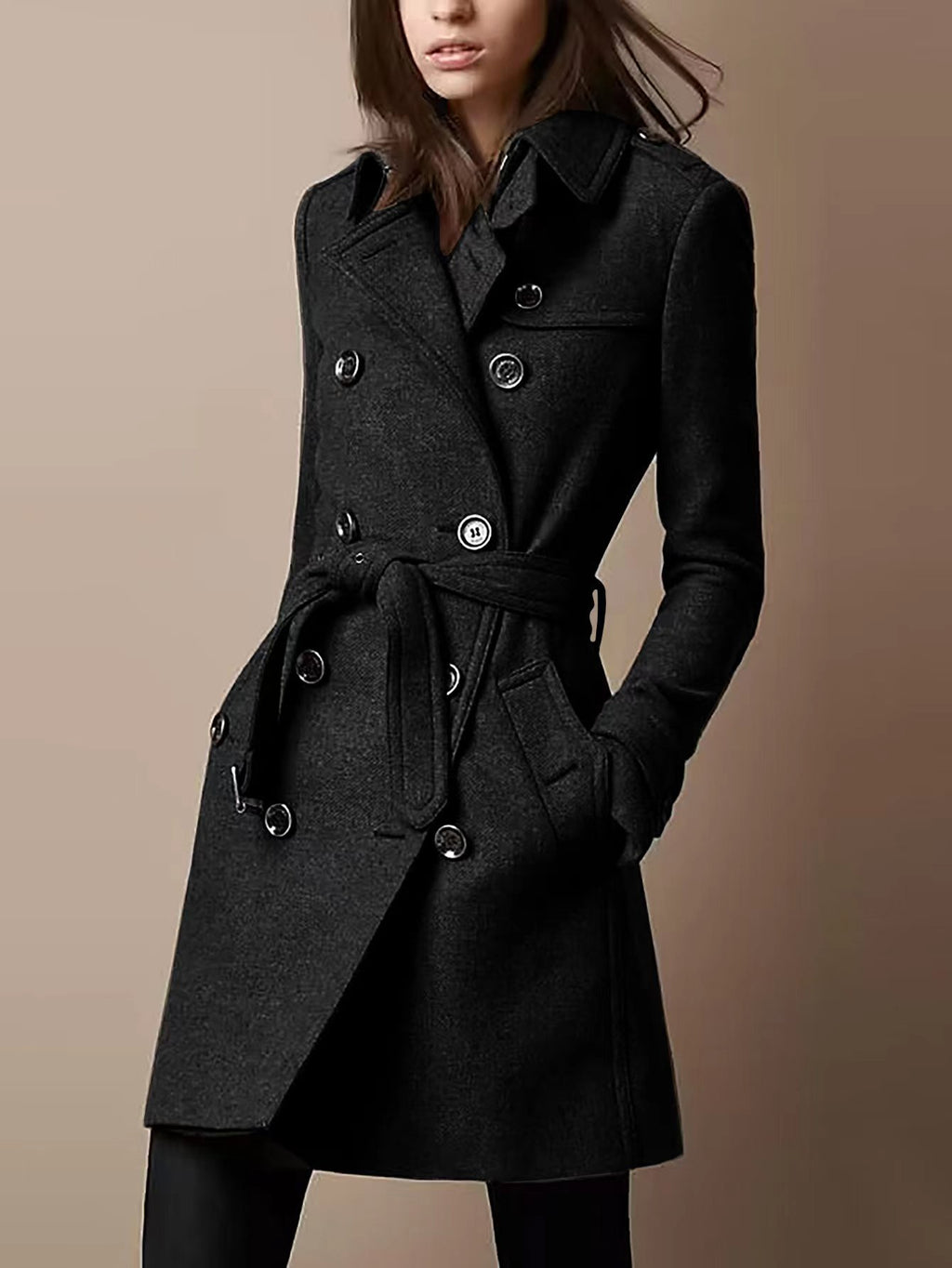 Manteau en laine décontracté à double boutonnage pour femme