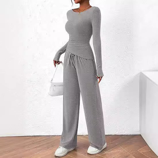 Casual Suit Asymmetric Long-sleeved T-shirt Wide-leg Pants Casual Set