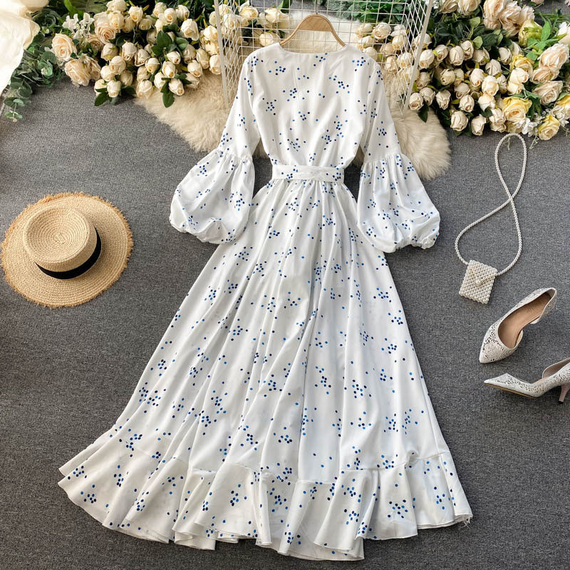 French Dress Goddess Danya White Polka Dot Lace-Up S-XL