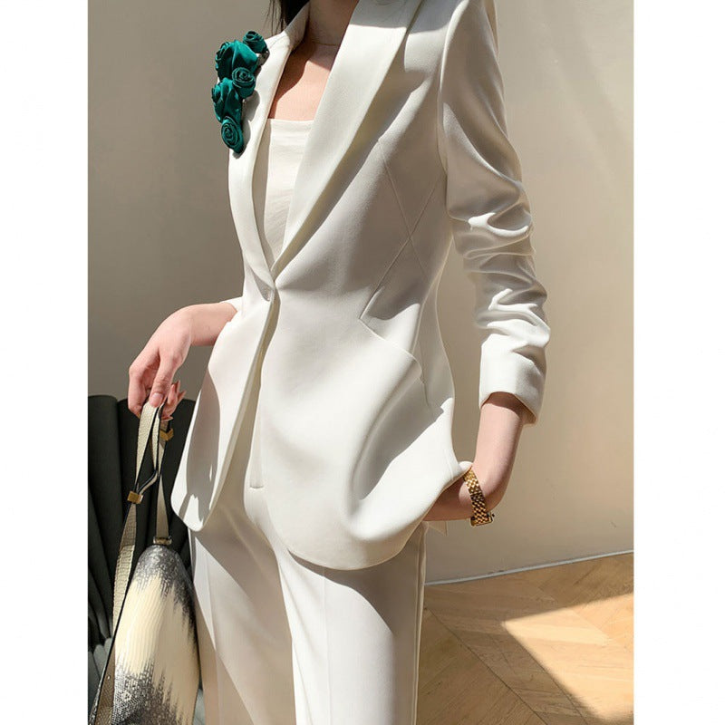 Veste de costume blanche en polyester pour femme – Style rétro artistique