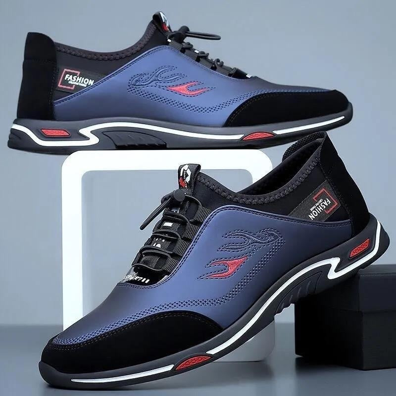 Men's Casual Lace-Up Soft Bottom Leather Slip-On Flat Work Shoes