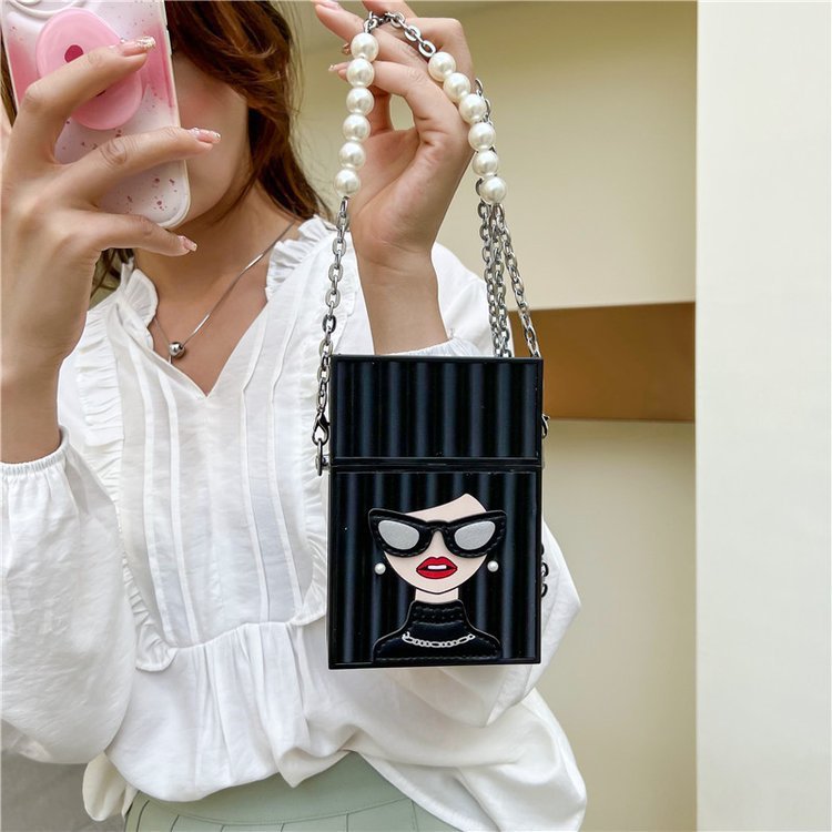 Retro Chain Shoulder Bag with PU Lining - White, Green, Black, 10.2x15x4.8cm