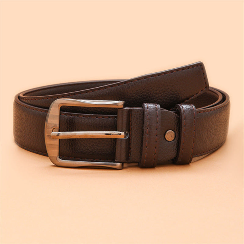 Men's Simple Style PU Leather Belt with Square Iron Buckle 120cm