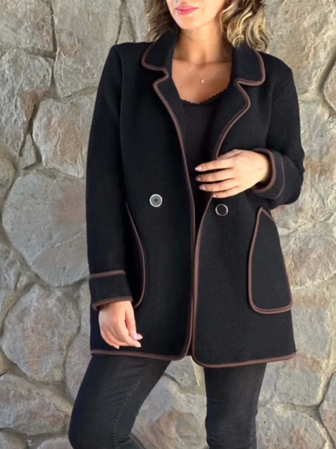 Women's Autumn Winter Elegant Double-Sided Wool Coat with Fur Collar