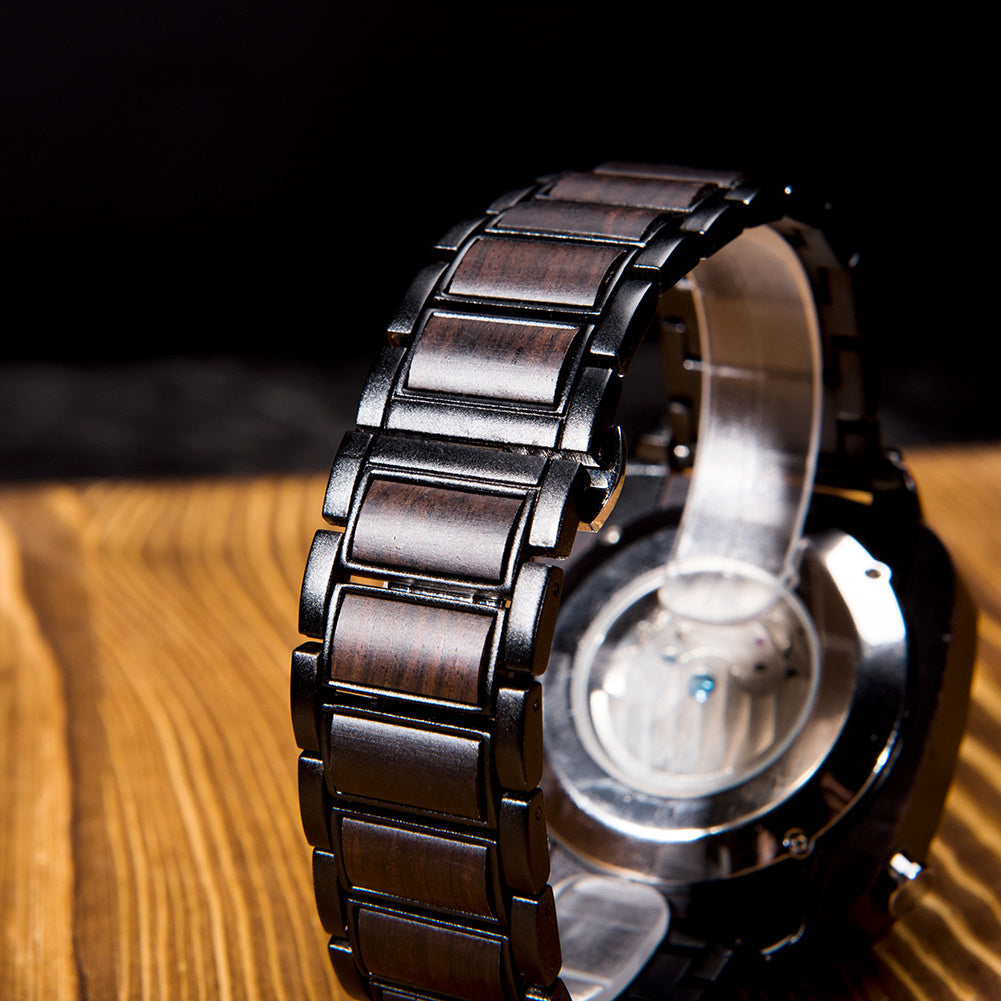 Wooden Mechanical Square Watch Black Technology Vintage Style