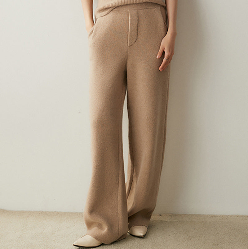 High-Waisted Thick Knitted Cashmere Wide-Leg Pants for Women