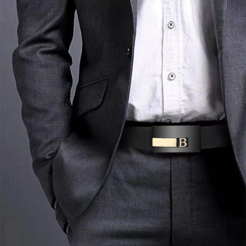 Men's Genuine Leather Automatic Buckle Toothless Belt Black