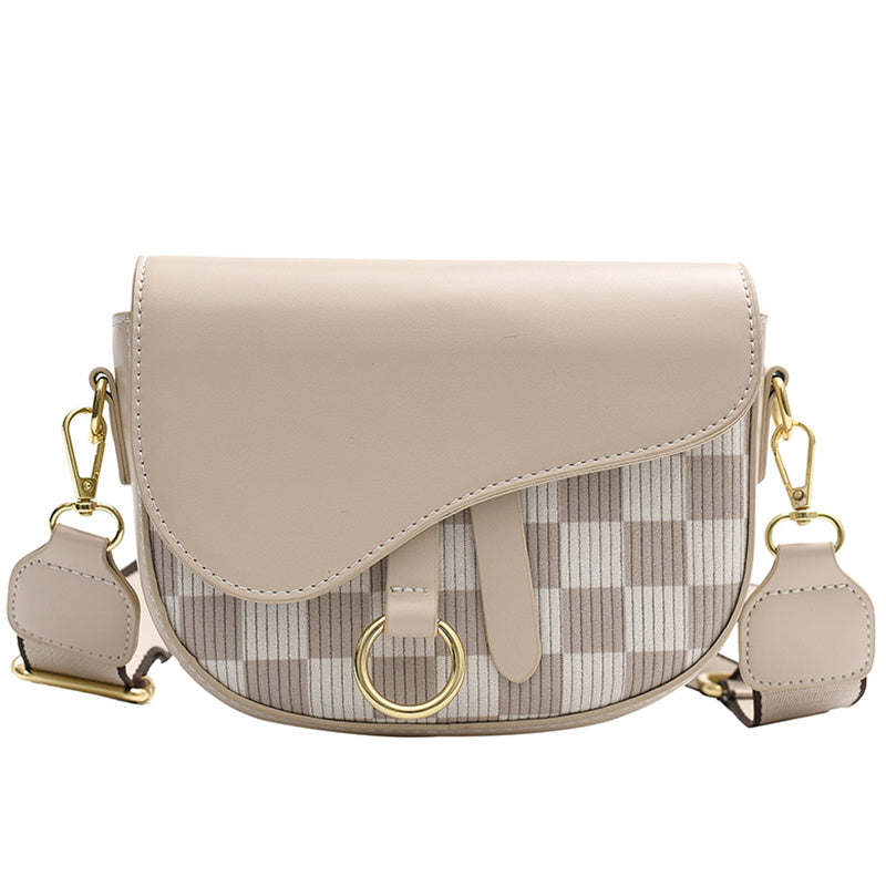 Small Women's PU Plaid Messenger Bag 15x20x6cm Crossbody Saddle Bag