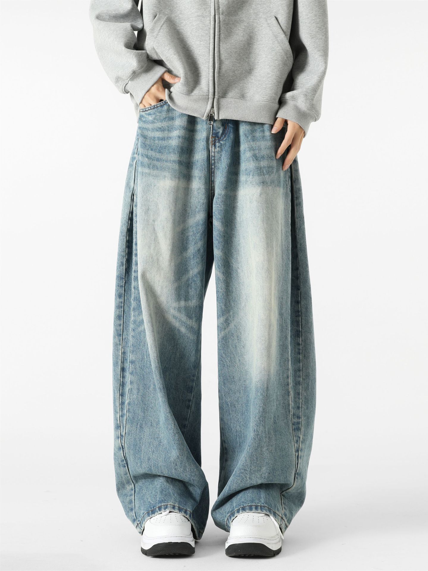 American Jeans Men Straight Light Blue Cotton Trousers