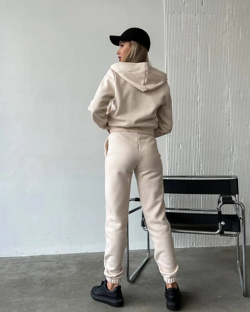 Ensemble de sweat à capuche zippé doublé polaire à manches longues