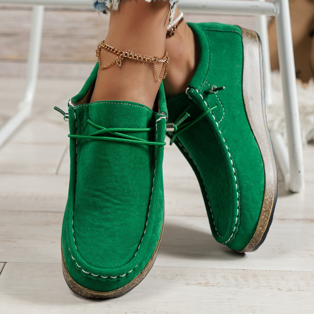 Chaussures plates décontractées à enfiler avec élastique vert pour femme