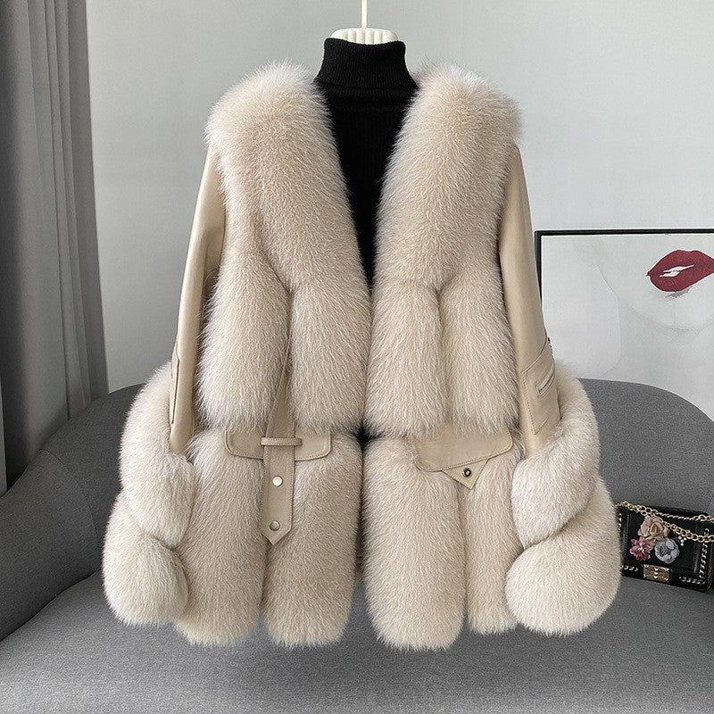 Manteau long une pièce pour femme en fourrure
