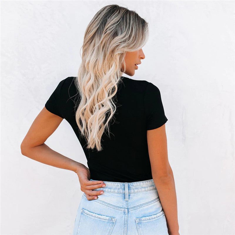 Women's Button Short Sleeved Solid Casual