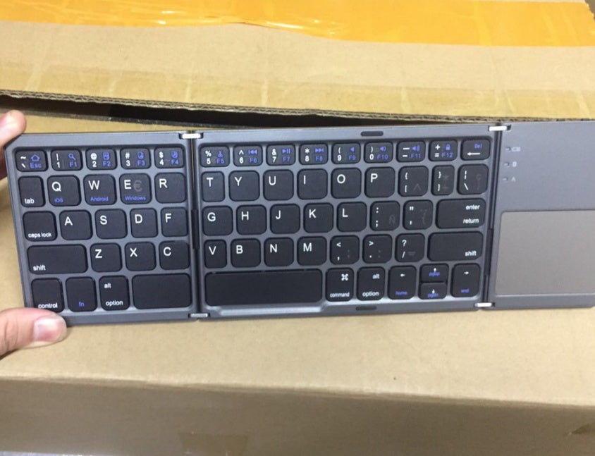 Ultra-Thin Tri-Fold Bluetooth Touch Keyboard with Touchpad for iPhone & More