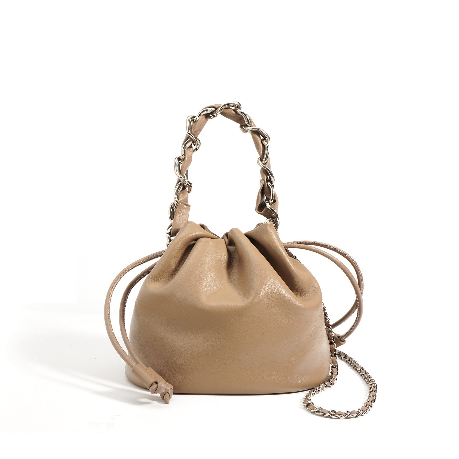 Women's Leather Drawstring Crossbody Bucket Bag - Adjustable Strap, Multiple Colors, 20x14x17cm