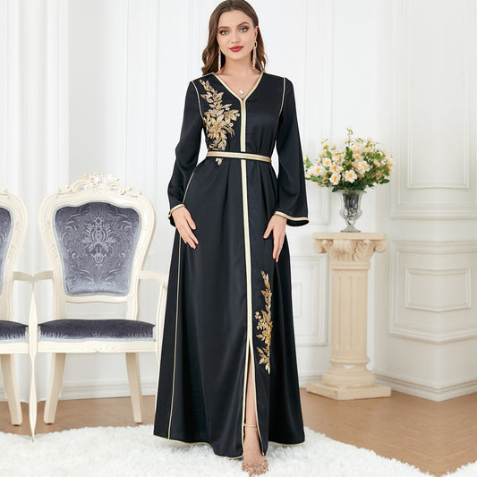 Robe arabe fendue à col en V pour femme
