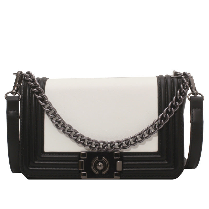 Contrast Color Small Square PU Crossbody Bag for Women 20.5x12.5x9cm